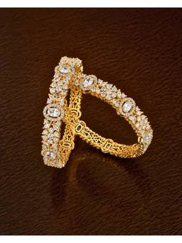ZEVARLY - White Plated American Diamond Bangle (Pack of 2)