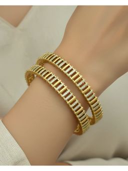 ZEVARLY - White Plated American Diamond Studded Bangles (Pack of 2)