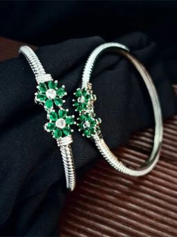 ZEVARLY - Green Plated American Diamond Stone Studded Bangles (Pack of 2)