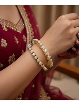 ZEVARLY - White Plated Cz Studded Bangles (Pack of 2)