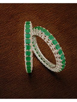 ZEVARLY - Green Plated American Diamond Stones-Studded Bangles (Pack of 2)