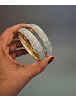 ZEVARLY - White Plated American Diamond Stone Studded Bangles (Pack of 2)