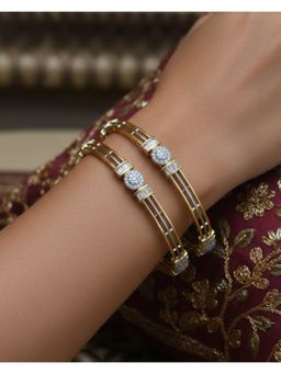 ZEVARLY - White Plated American Diamond and Cubic Zirconia Stone Studded Bangles (Pack of 2)