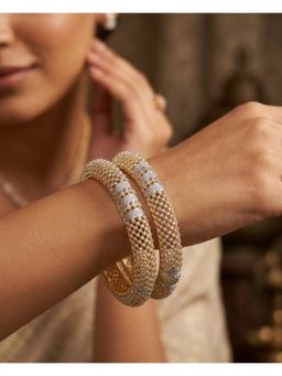 ZEVARLY - White Plated American Diamond Stone Studded Bangles (Pack of 2)