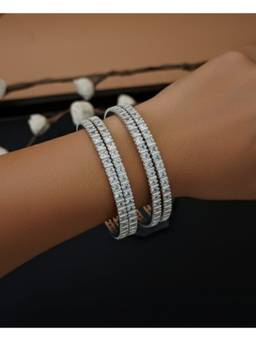 ZEVARLY - White Rhodium Plated Zircon Bangles (Pack of 4)