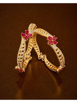 ZEVARLY - Red Gold-Plated Cz-Studded Bangles (Pack of 2)