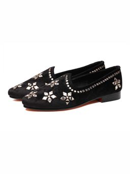 SHUTIQ - Avsar Coal Black Mirror Embellished Jutties