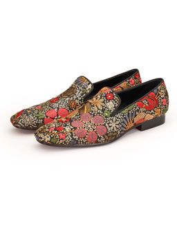 SHUTIQ - Multi-Coloured Floral Embordered Ferozah Loafers