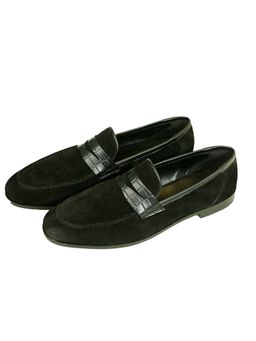 SHUTIQ - Russet Rawhide With Croco Bar Green Loafers