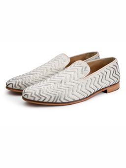 SHUTIQ - Tehreez Ivory Round Toe Loafers