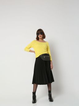 VERO MODA - Women Self Design Yellow Sweater