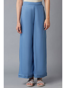 W - Blue Solid Parallel Palazzo