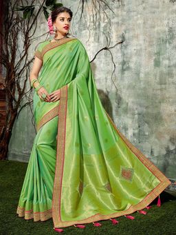 Odette - Lime Green Weaved Silk Designer Saree with Unstitched Blouse