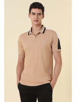 Allen Solly - Men Beige Solid Polo T-Shirt