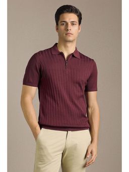 Louis Philippe - Men Maroon Textured Polo T-shirt