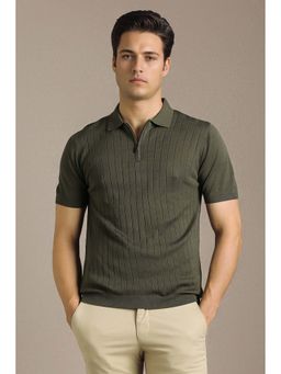 Louis Philippe - Men Olive Textured Polo T-shirt