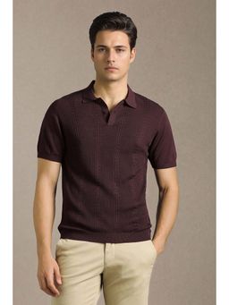 Louis Philippe - Men Wine Textured Polo T-shirt