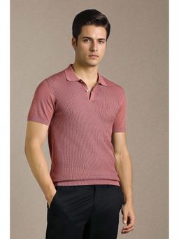 Louis Philippe - Men Pink Textured Polo T-shirt