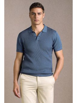 Louis Philippe - Men Blue Textured Polo T-shirt