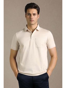 Louis Philippe - Men Beige Textured Polo T-shirt