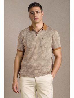 Louis Philippe - Men Beige Print Polo T-shirt