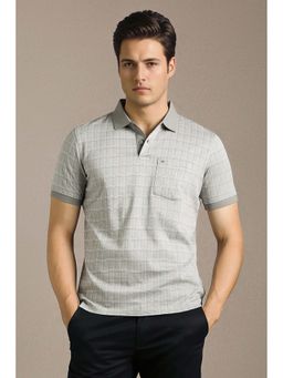 Louis Philippe - Men Grey Check Polo T-shirt