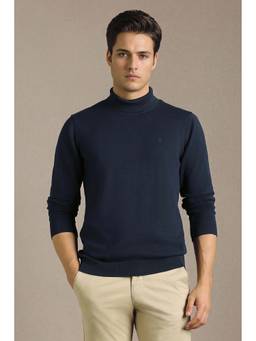 Louis Philippe - Men Navy Blue Solid Turtle Neck Full Sleeves Sweater
