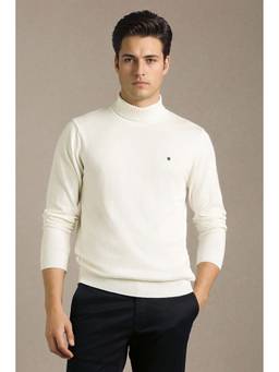 Louis Philippe - Men White Solid Turtle Neck Full Sleeves Sweater