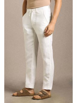 Louis Philippe - Men White Textured Flat Front Casual Trouser