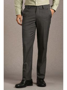Louis Philippe - Men Charcoal Textured Flat Front Formal Trouser
