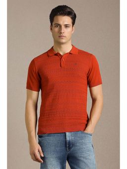 Louis Philippe - Men Red Textured Polo T-shirt