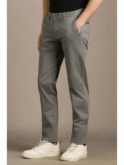 Louis Philippe - Men Grey Textured Flat Front Casual Trouser