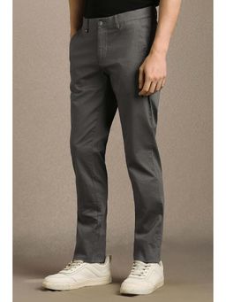 Louis Philippe - Men Grey Textured Flat Front Casual Trouser