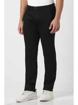 Peter England - Men Black Textured Slim Fit Casual Trouser