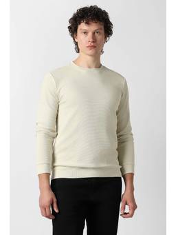 Van Heusen - Men Beige Textured Crew Neck Sweatshirt