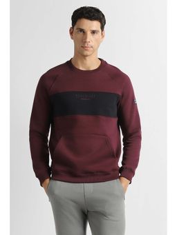 Van Heusen - Men Maroon Colorblock Crew Neck Sweatshirt