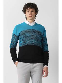 Van Heusen - Men Blue Print V Neck Sweater