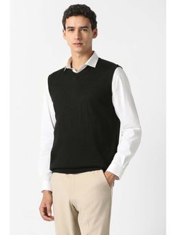 Van Heusen - Men Black Textured V Neck Sweater