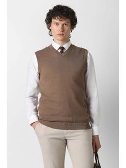 Van Heusen - Men Brown Textured V Neck Sweater