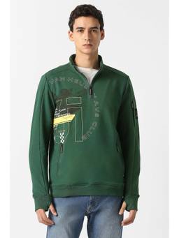 Van Heusen - Men Green Graphic Print High Neck Sweatshirt