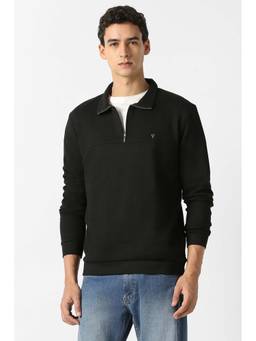 Van Heusen - Men Black Solid Collar Neck Sweatshirt