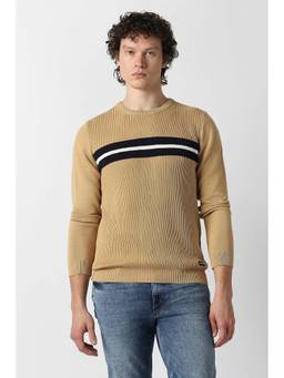 Van Heusen - Men Beige Textured Crew Neck Sweater