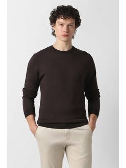 Van Heusen - Men Brown Textured Crew Neck Sweater