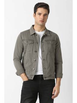 Van Heusen - Men Grey Solid Denim Jacket