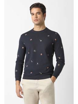 Van Heusen - Men Navy Blue Embroidered Crew Neck Sweatshirt