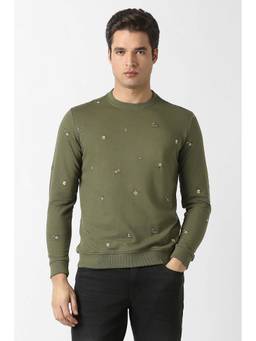 Van Heusen - Men Olive Embroidered Crew Neck Sweatshirt