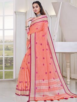 EXCLUSIVA - Peach Linen Saree with Unstitched Blouse