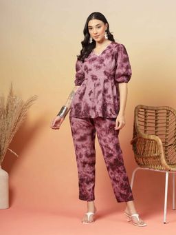 Stylum - Pink and Wine Tie Dye Printed Kantha Cotton Co-Ord (Set of 2)