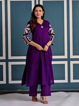 Autumnlane - Mika Amethyst Purple Embroidery Cotton Kurta with Pant (Set of 2)