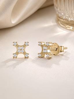 Ornate Jewels - 9K Yellow Gold 0.14 Carat Lab Grown Diamond Cluster Stud Earrings